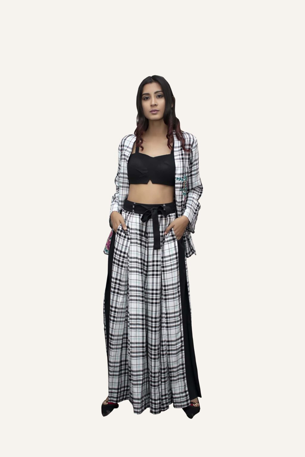 Beige Textured Check Blazer – Regular Fit (Indian Collection) main image 1