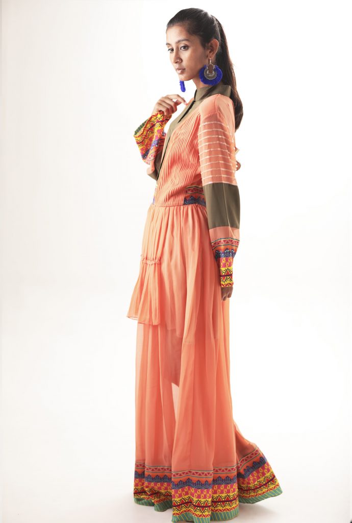 Color-Blocked embroidered maxi dress