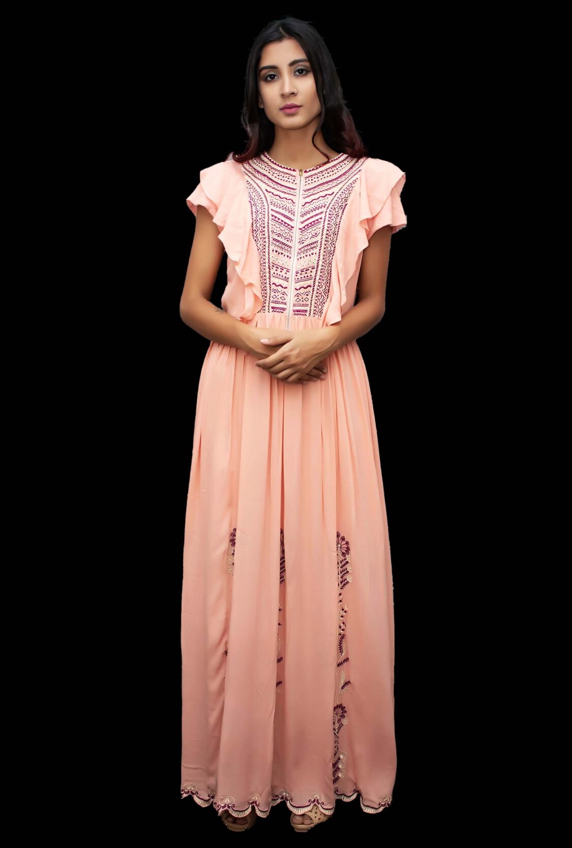 Buy Embroidered Cotton Maxi Dress Online in Canada - India - USA At Folklore Collections | Buy Embroidered Dresses Online in Toronto - Delhi At Folklore
