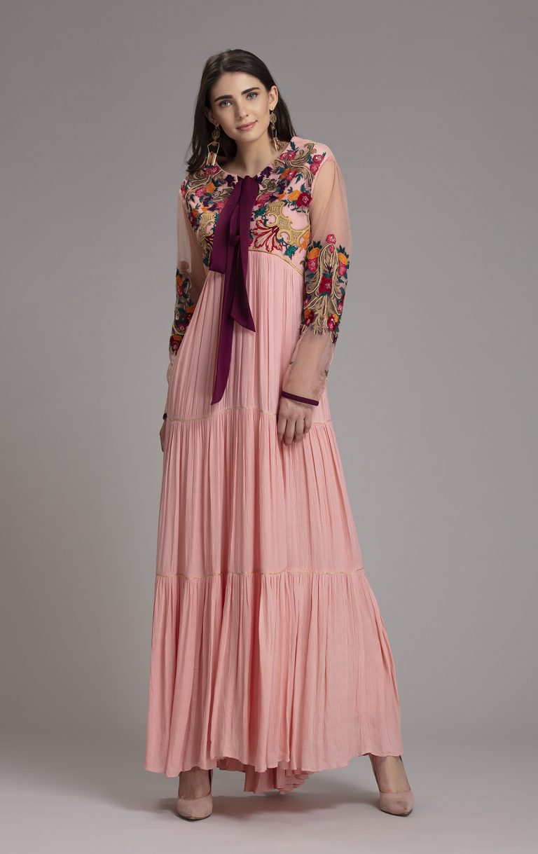 Embroidered Tiered cotton maxi dress