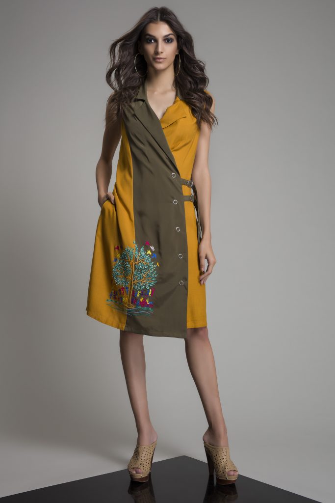 Exclusive Tree-of-life Embroidered silk dress