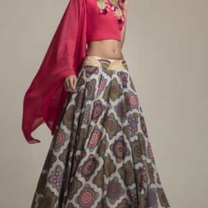 Buy Mandala Printed Lehenga in Toronto - Delhi - New Jersey | Folklore collections - Fuchsia Draped Sleeve Blouse and Printed Skirt, designer sale canada designer clothes toronto popular clothing stores in toronto