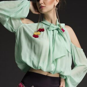 Fuchsia Fringe Midi Skirtt with Cold Shoulder Blouse