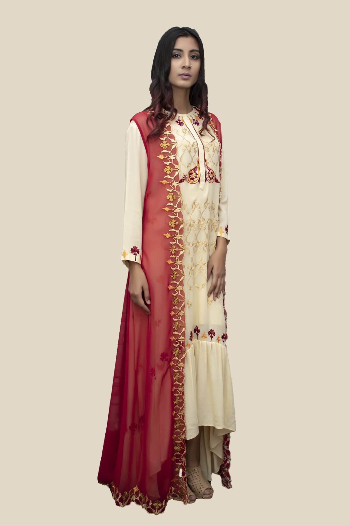 High low embroidered cotton maxi