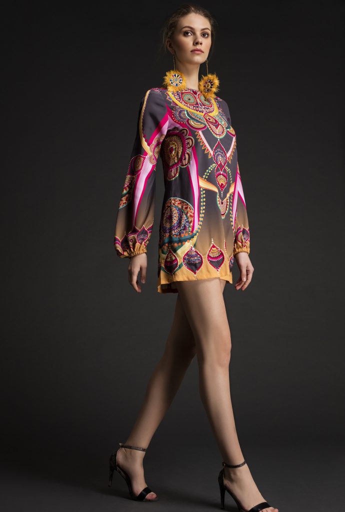 Buy Silk Crepe Mandala Print Dress for Women in Delhi At Folklore | Mandala Printed Sequin-Detailed crepe dress