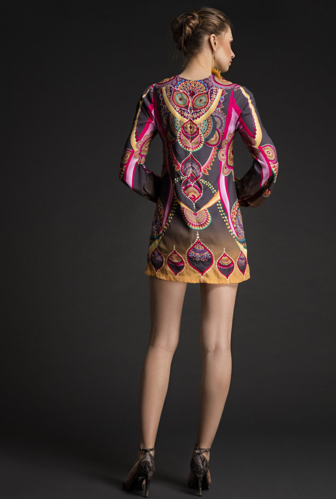 Mandala Printed Sequin-Detailed Crepe Dress