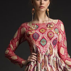 Mandala Printed Sequin-Silk Midi Dress