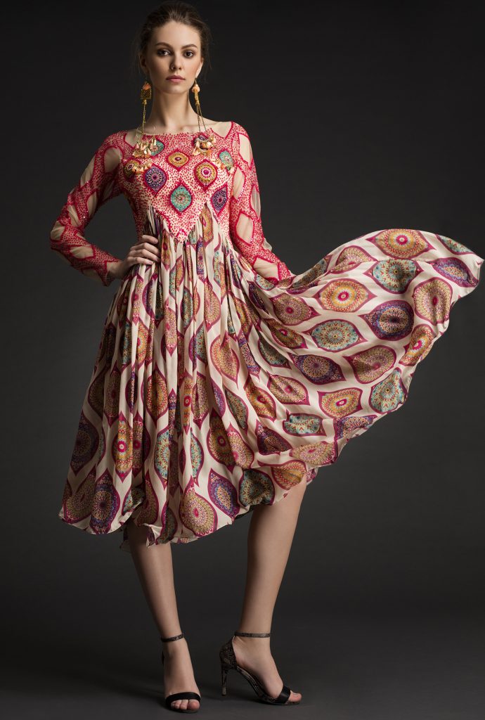 Sequined Printed Silk Midi Dress