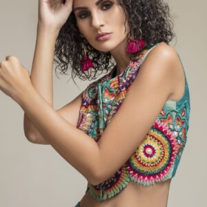 Buy Mandala Crop Top Online In India - Canada - USA at folklore | Multi Embroidered Drape Silk Skirt And Crop Blouse 1