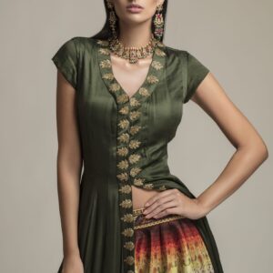 Anarkali Embroidered Jacket with Printed Skirt