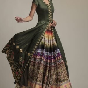 Anarkali Embroidered Jacket with Printed Skirt