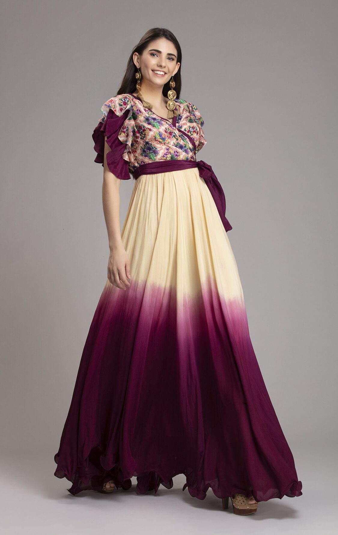 Printed Ombré Silk Crepe Maxi Dress
