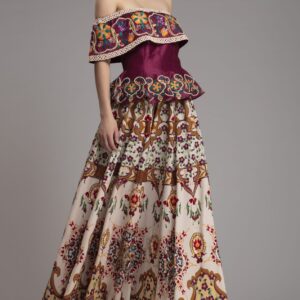 Bead Embroidered Peplum Top | Shop Floral Printed Crepe Skirt in Toronto - Delhi - New jersey