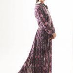 Printed Pleated Maxi Purple Dress