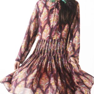 Printed pleated Midi shirt dress