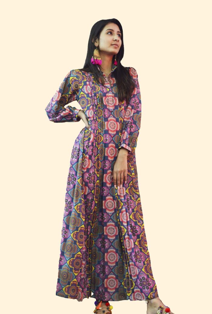 Buy Printed Pleated Shirt Dress in India - Canada - USA At Folklore