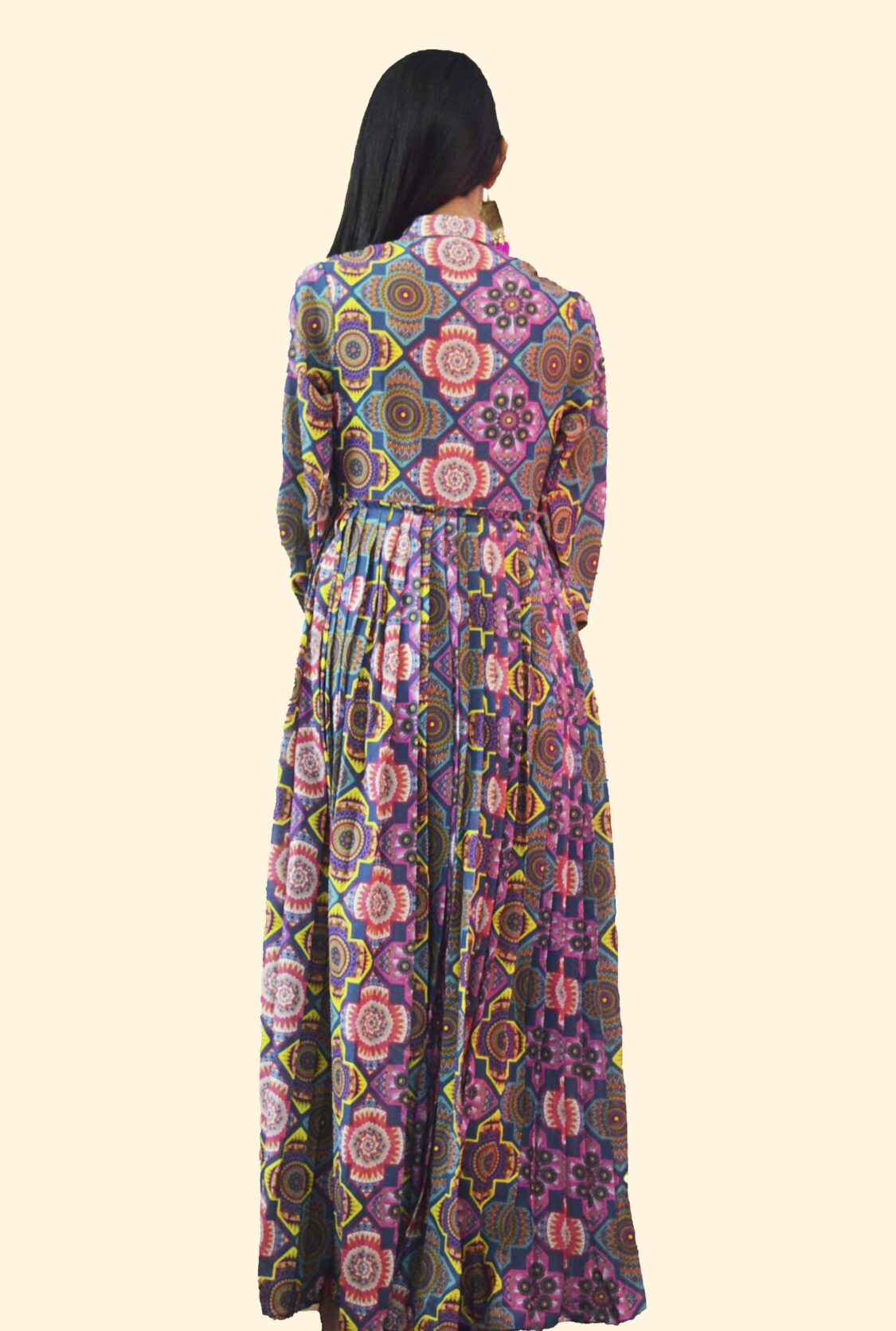 Printed Pleated Maxi Dress Teal