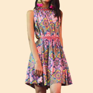 Buy Teal Printed Maxi Dress online in Canada At Folklore Collection | Buy Printed Self Tie Mini Dress Online In Toronto - Delhi At Folklore