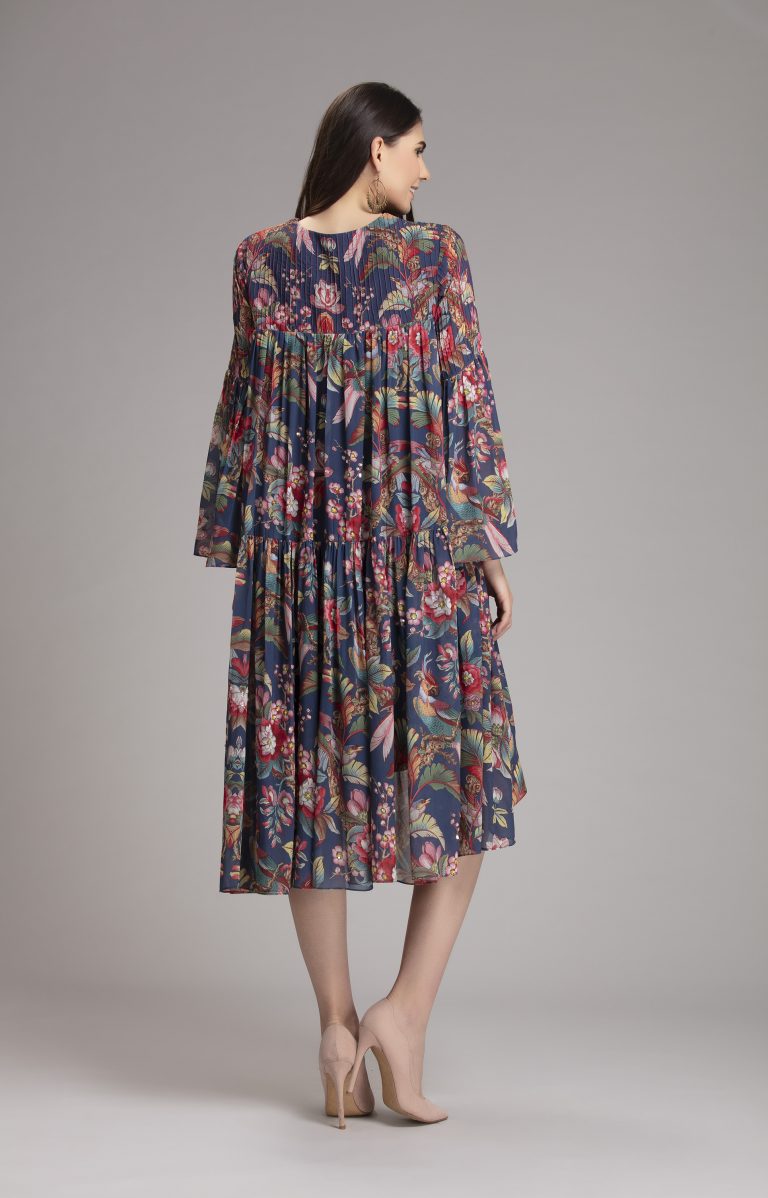 Printed tiered Georgette Midi dress