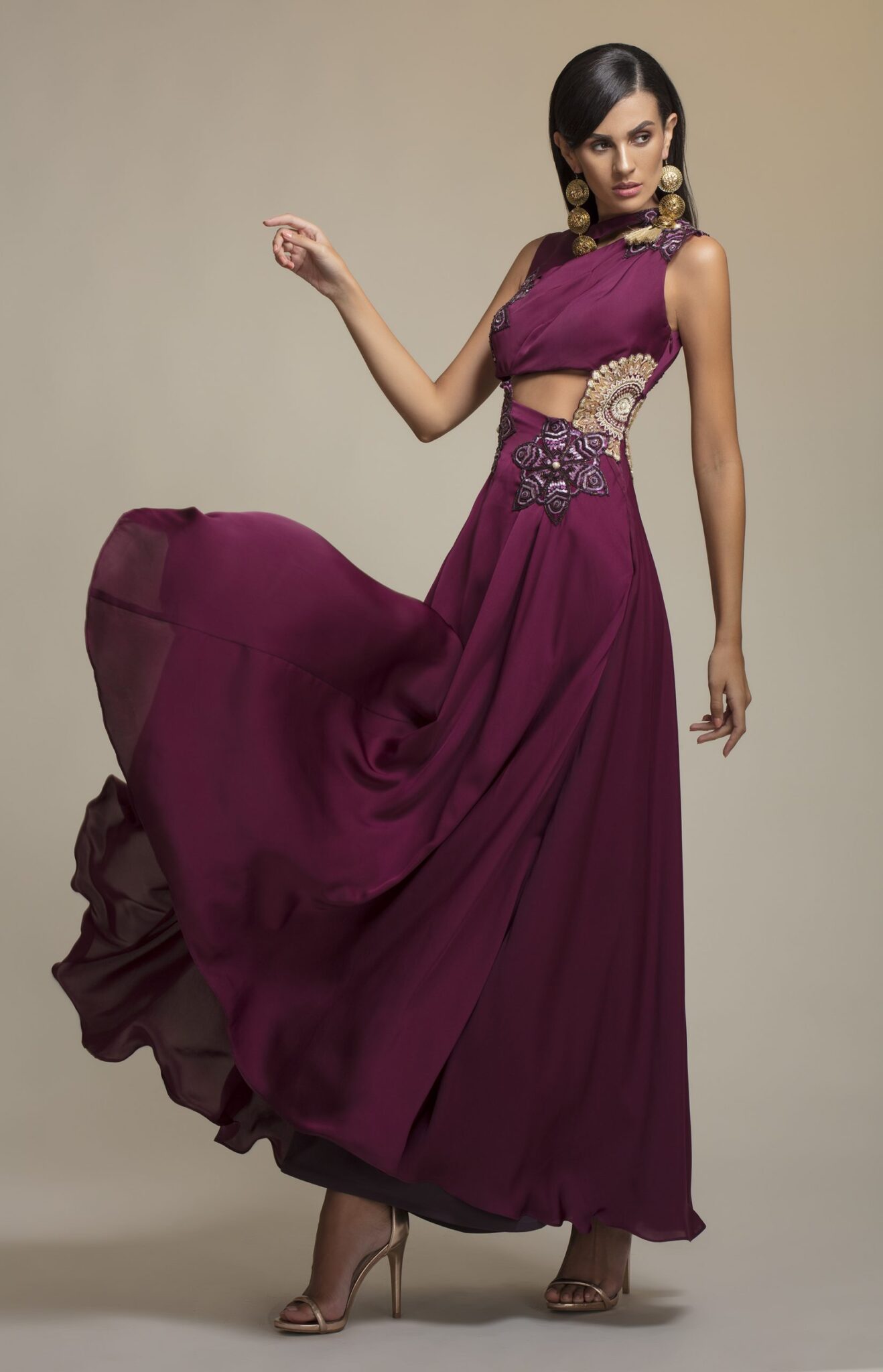 Buy Asymmetric Draped Crepe Gown in Delhi - Toronto - New Jersey - Mumbai at Folklore | Best Bridal Draped Crepe Gown in Delhi at Folklore