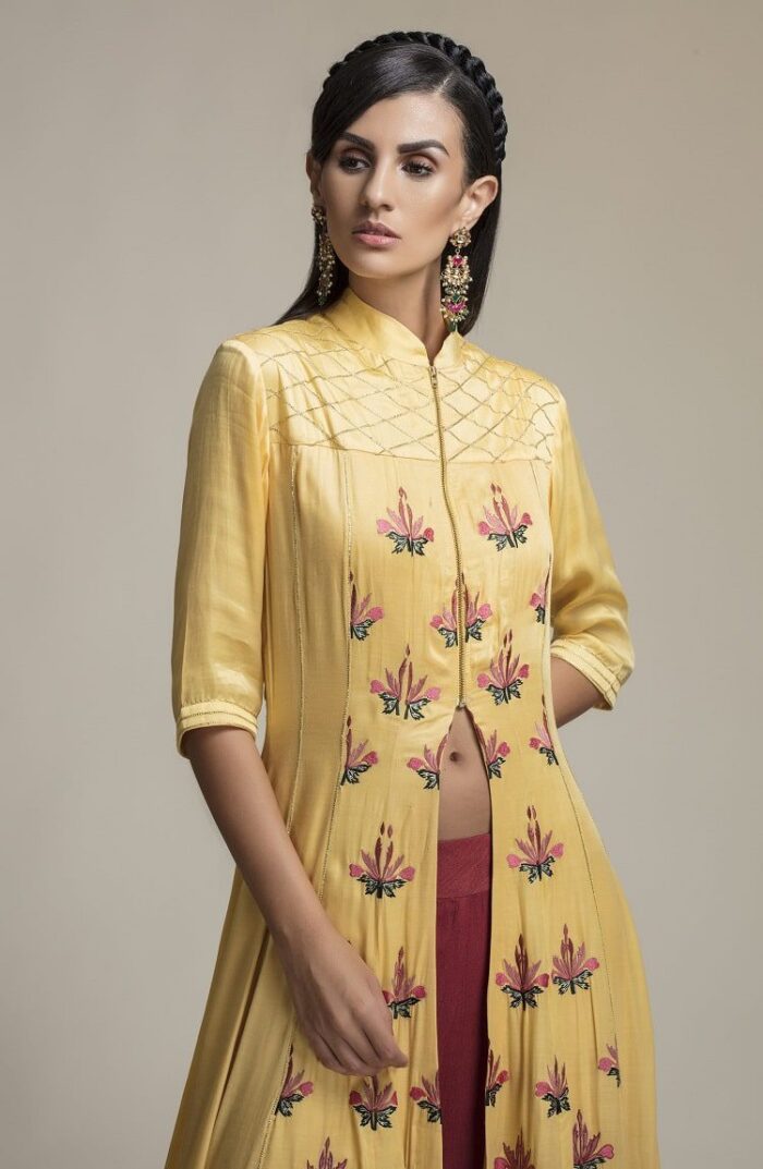 Buy Long Silk Jacket Online In India - Canada - USA At Folklore | Best Long Silk Jacket in Toronto - Delhi - New Jersey at Folklore Collections