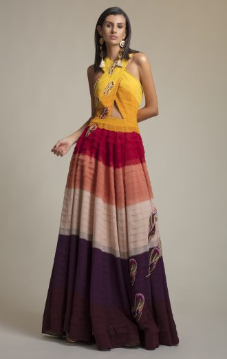 Folklore Collections - rainbow layred gown 1, designer occasion wear, designer wear clothes, indian designer wear online, special occasion wear, Fashion designer clothing, women designer clothing
