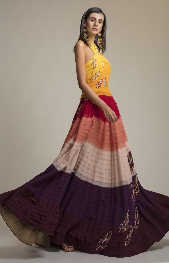 Buy Rainbow Embroidered Layered Gown in Toronto at Folklore