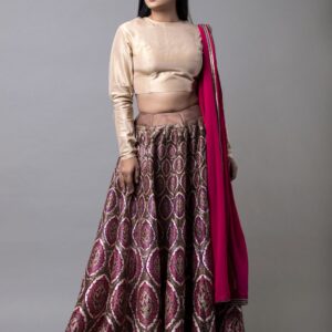 Shop Brown Jamawar Paisley Lehenga Set for Women | Rakhi Special Outfit Ideas