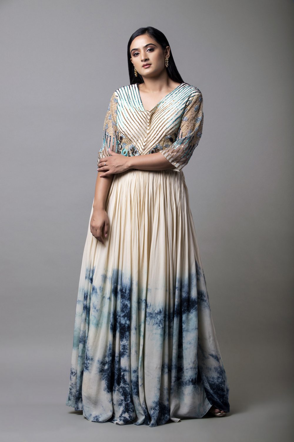 Marble Dye Hand Embroidered Gown