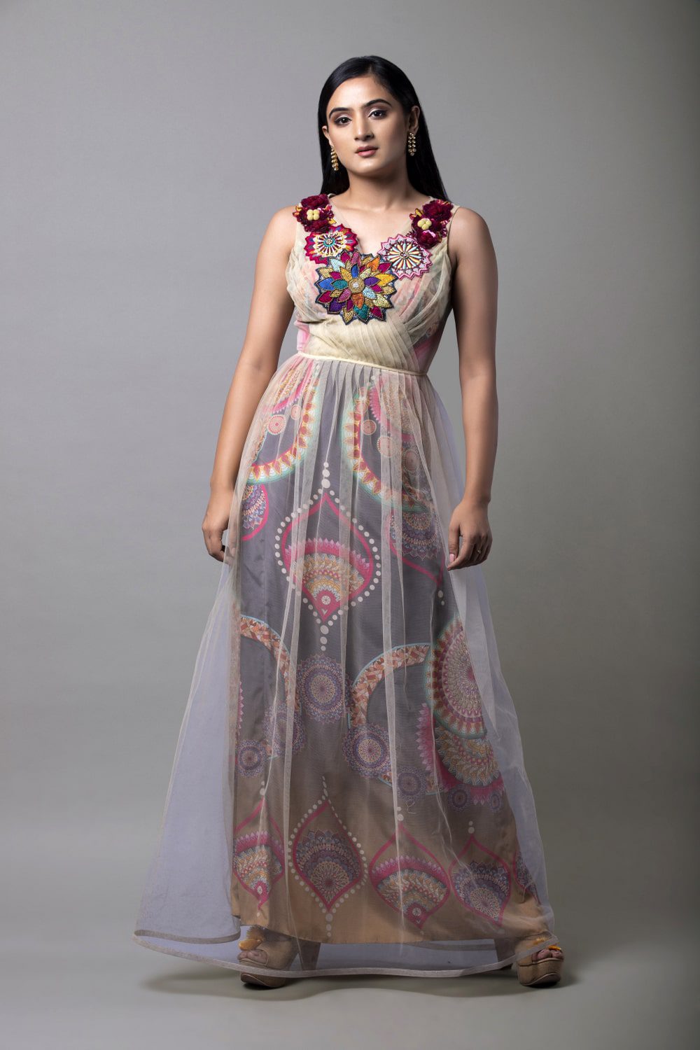 Buy Mandala Print Sequin Ombre Gown In Toronto - Delhi - New Jersey at Folklore Collections | Party-Wear Printed Gown in Toronto - Delhi - Dubai Form Folklore