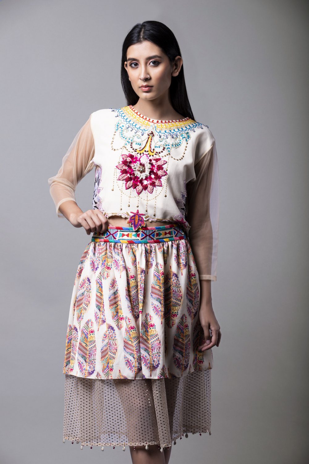 Layered Warli Print Skirt
