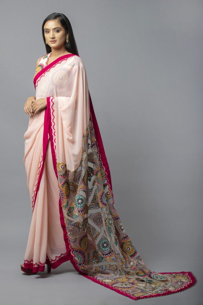Pink Mandala Embroidered Saree