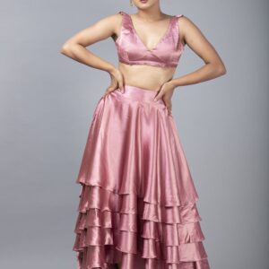 Buy Satin Layered high-low skirt set in Toronto - Delhi - New Jersey at Folklore Collections | Satin Layered skirt in Delhi | Skirt Set online at Folkore
