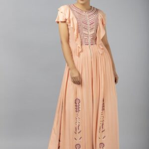Peach Warli Cotton Maxi Dress