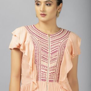 Peach warli cotton maxi dress In Delhi - Toronto - New jersey At Folklore collections | Best Designer maxi dress in Toronto | Designer maxi Dress in Delhi