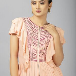 Peach warli cotton maxi dress In Delhi - Toronto - New jersey At Folklore collections | Best Designer maxi dress in Toronto | Designer maxi Dress in Delhi