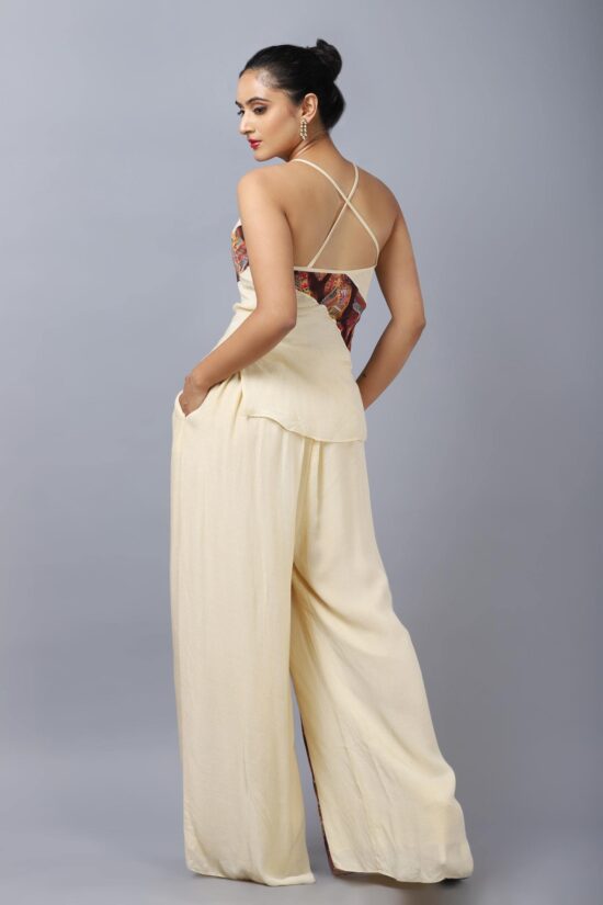 Buy Warli Cream slip top with flare pants at Folklore Collections