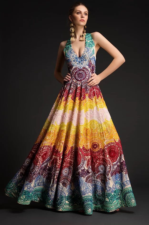Multi-Colored Hand-beaded Gown