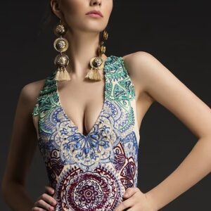 Multi-Colored Cotton Silk Hand Embroidered Gown