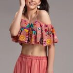 Pink Embroidered Off-shoulder Top with Òmbre Skirt