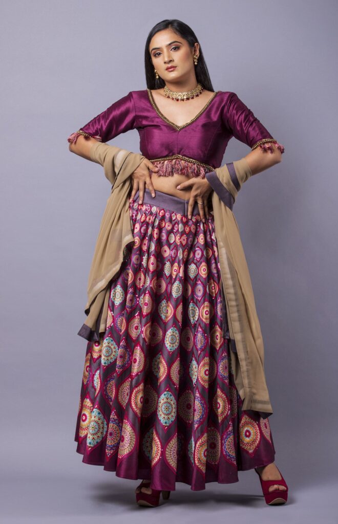 Multi-Colored Mandala Satin Silk Lehenga Set in Toronto