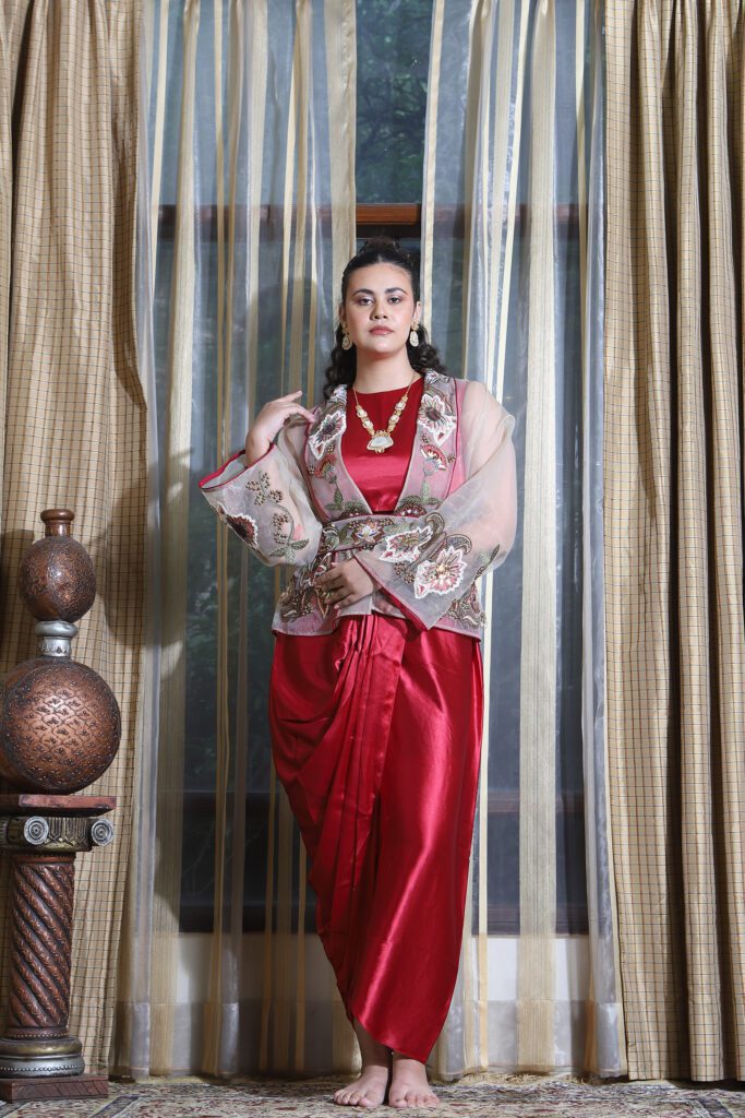 Ruby Red Jacket with Dhoti set