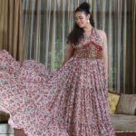 Red Paisley Print Gown With Attached<br> Banjaran Belt