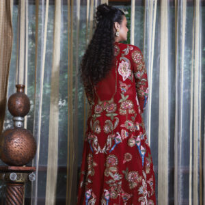 Red Turkish Embroidered Long Jacket