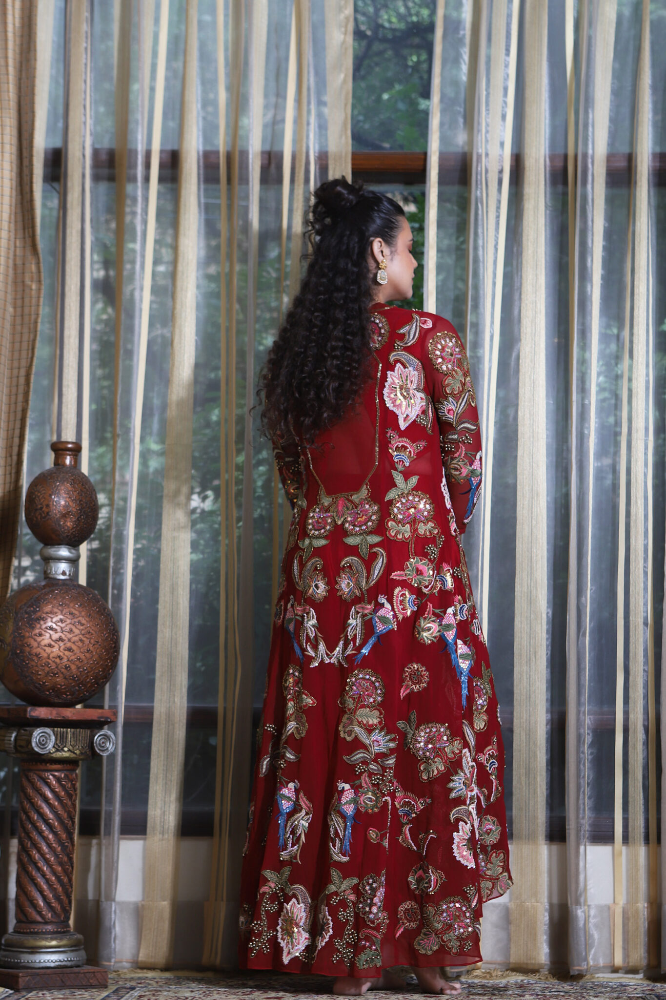 Red Turkish Embroidered Long Jacket