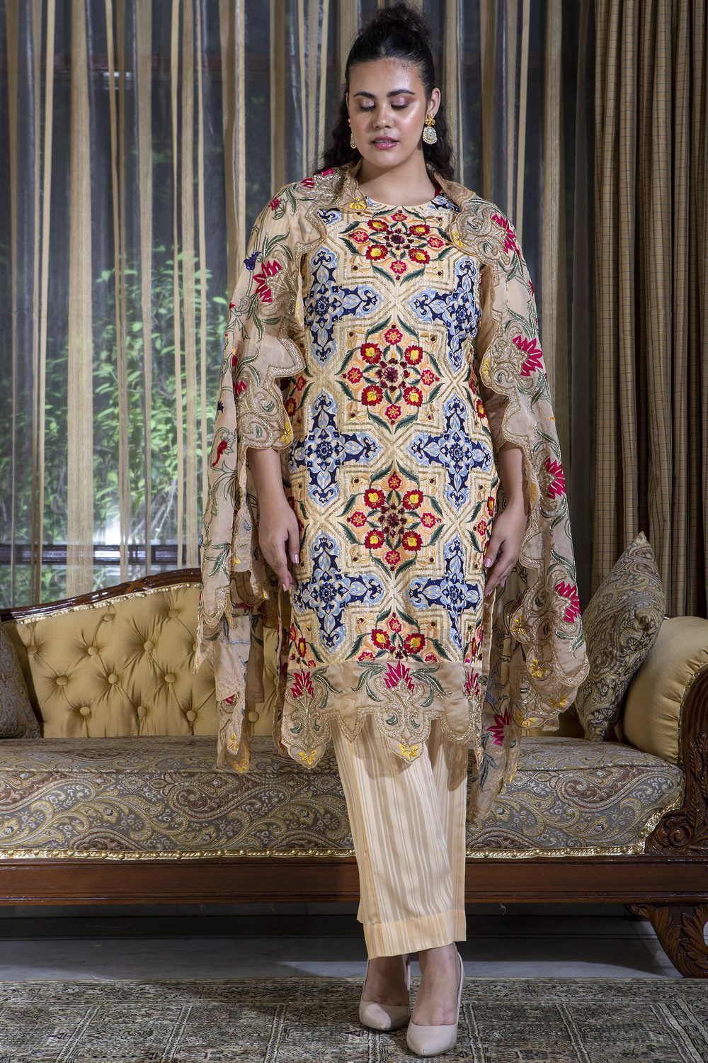 Peach Turkish Embroidered Suit Set | Peach Embroidered Suit Set in Delhi - Toronto - Dubai - Mumbai