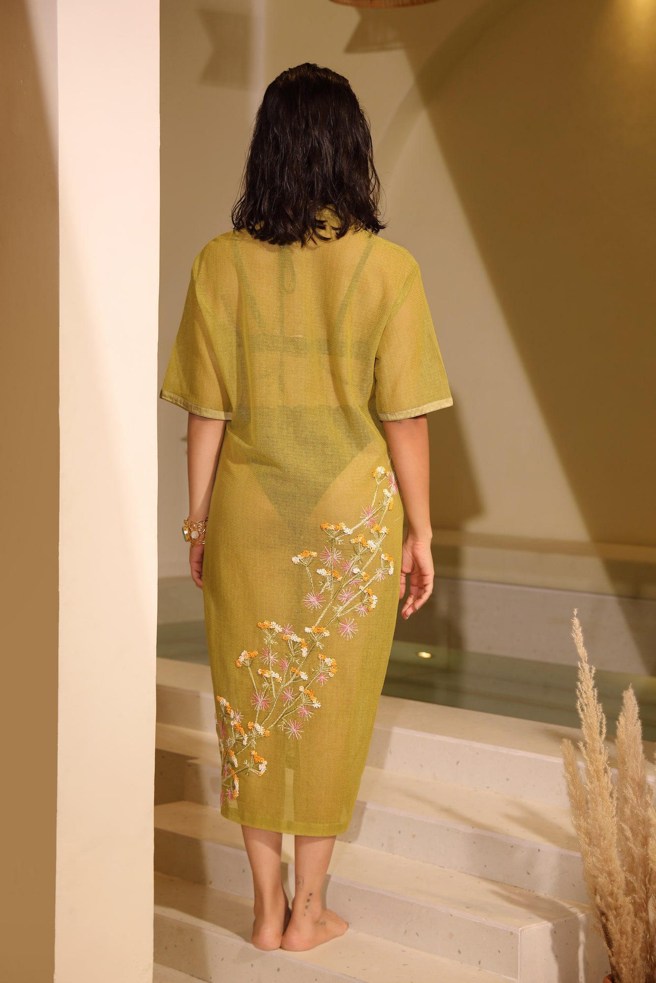 Flora-Embroidered Mesh Dress