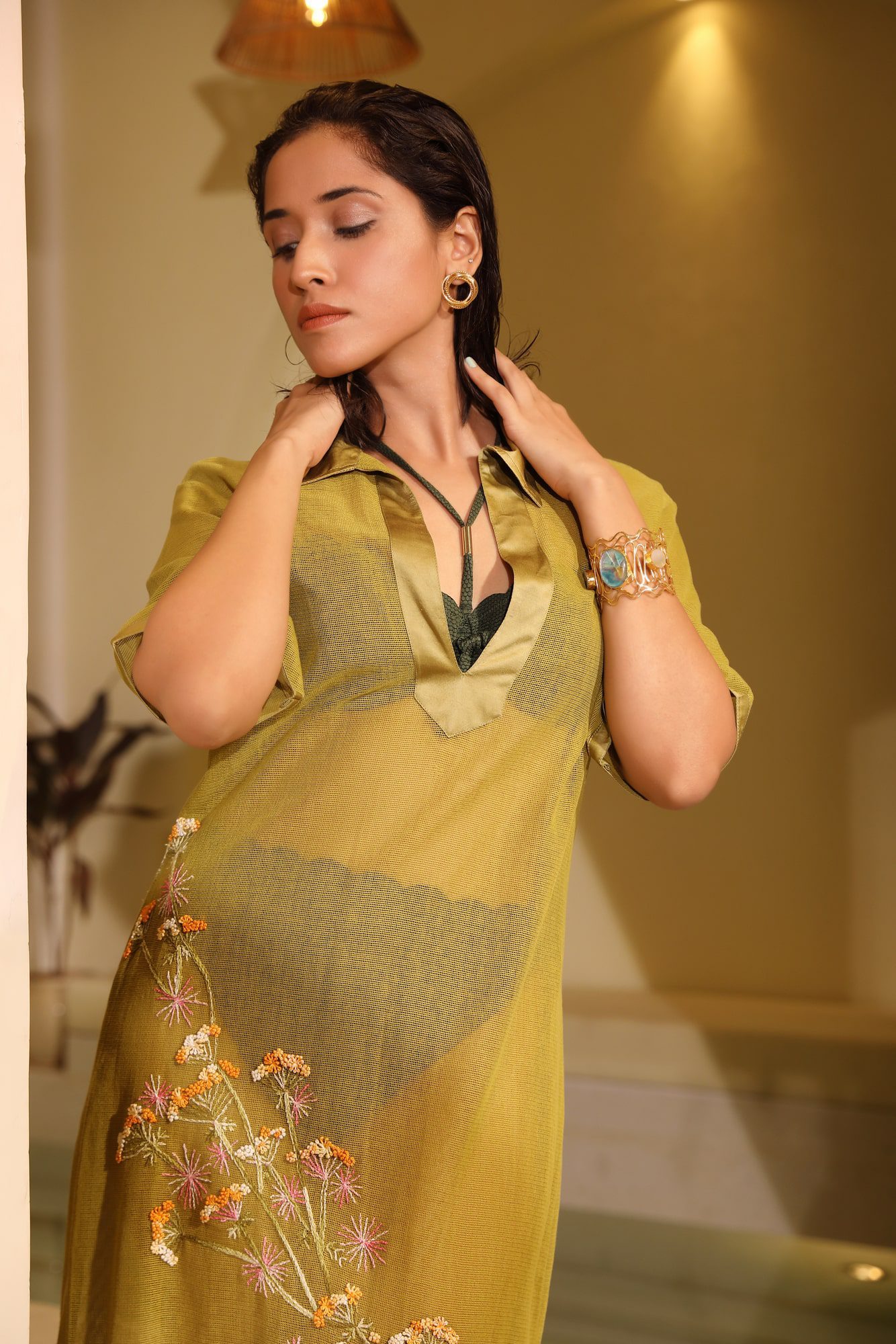 Flora-Embroidered Mesh Dress