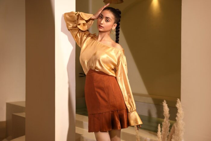 Buy Golden Shoulder Button Top - Folklore Collections Online