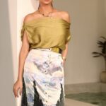 Landscape-Print Crepe Midi Skirt